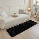 Black Rabbit Plush Area Rug for Bedroom Living Room Sofa,2'X6' Faux Fur Fluffy Shaggy Rectangular Square Rug for Kids Teen Girls Room,Furry Carpet Rug for Nursery Baby Room Decor for Teenage