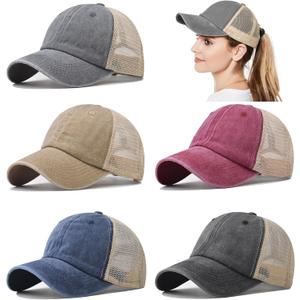 5 Packs Vintage Washed Plain Baseball Cap Distressed Dad Golf Hat for Men Women (Blue)