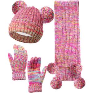 Geyoga 3 Pcs Kids Winter Hat Gloves Scarf Set for Age 2-8 Yrs Boys Girls Winter Toddler Warm Fleece Lined Hat Scarf Gloves (Rainbow Mix)