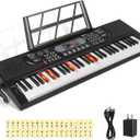 Hricane Keyboard Piano Lighted Keys for Beginner Adults Teens Kids, 61 Key Electronic Music Keyboard with Teaching Modes Powered by USB or Battery with LCD Display Microphone Headphone Jack (Lighted Keys-Black)