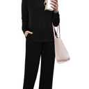 KISSMODA Womens Two Piece Long Sets 2025 Sweatsuit Outfits Tracksuits Long Sleeve Crewneck Side Slit Tops and Pants Lounge Set Black, Large