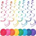 HonuGoGo 48-Piece Paper Swirl Decorations for Ceiling, Bright Polka Dot Multi-Color Single & Double Spiral Hanging Decor with Playful Style for Birthday Parties, Carnival & Classroom Celebrations
