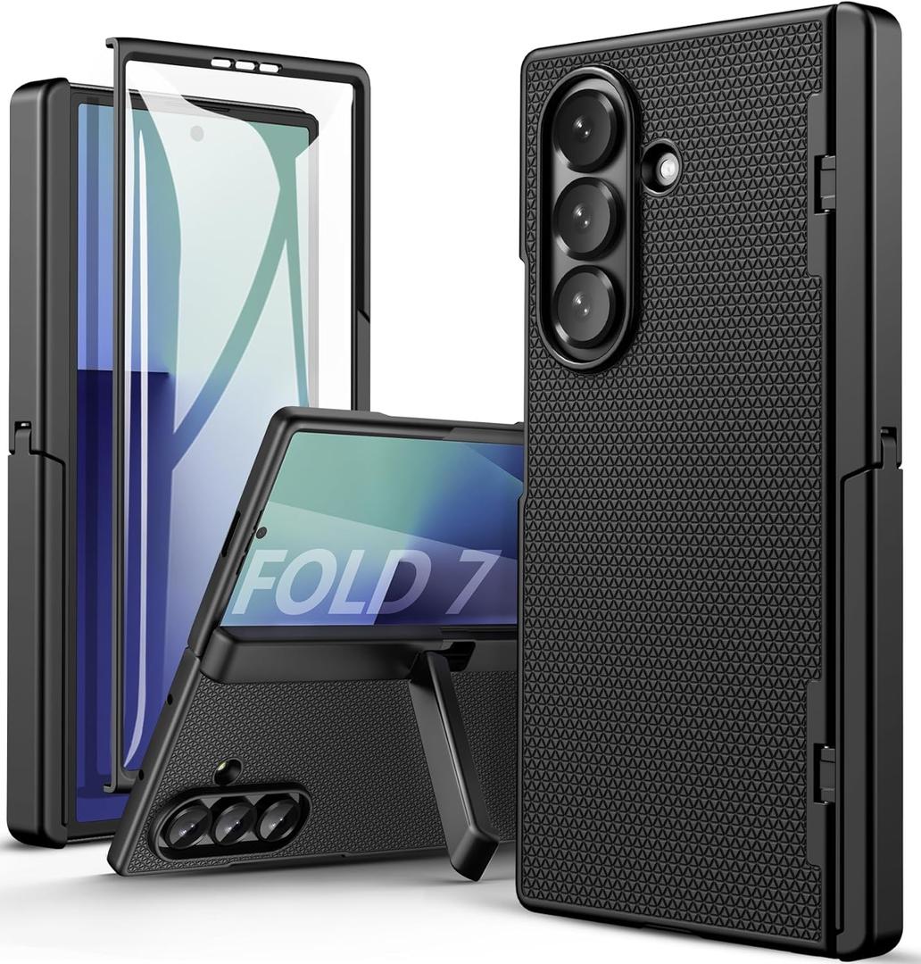 SSLOTSCASE for Samsung Galaxy Z Fold 7 Case with Stand & Hinge Protection & Screen Protector, Adjustable Kickstand, Slim Durable Shockproof Hard Phone Case for Samsung Galaxy Z Fold 7 5G 2025, Black