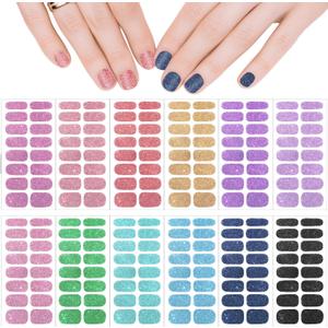 12 Sheets Full Wrap Nail Stickers, Glitter Gradient Wraps, Self-Adhesive Polish Strips, Art Decals for Women DIY Decorations