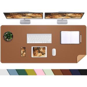 Leather Desk pad Protector, Large Desk mat with Natural Cork & PU Leather,Mouse pad,Non-Slip Office Desk Mat,Waterproof Desk Writing Pad for Office and Home (47in*17in, Brown)