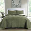 Quilt Set King/Cal King/California King Size Olive Green - Oversized Bedspread - Soft Microfiber Lightweight Coverlet for All Season - 3 Piece Includes 1 Quilt and 2 Shams, Geometric Pattern