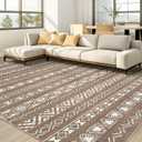kakania 9x12 Washable Area Rug: Non Slip Soft Thin Carpet, Boho Geometric Modern Decor, Easy Clean Indoor Floor Large Rugs for Living Room Bedroom Kids Dorm Office Dining - Dark Brown
