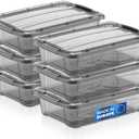 Tribello Small Storage Container Bin With Lids, Plastic Storage Container With Latching Lids For Organizing - Tinted - (11.5’ x 8” x 3”) 3 Quart - Set of 4 - Made in EU