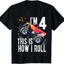 Kids 4 Year Old Shirt 4th Birthday Boy Monster Truck Car T-Shirt, Size Kids S