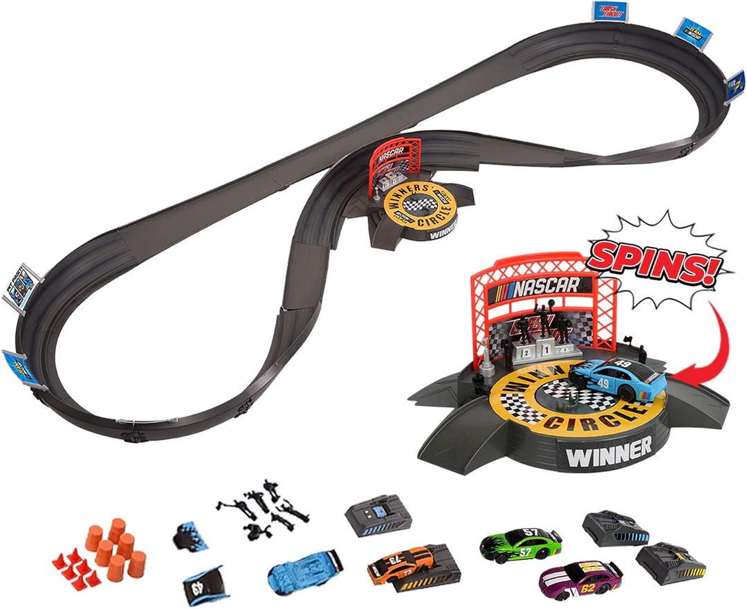 Slot Car Race Track Sets | NASCAR Crash Circuit Ultimate Road Course Bundle | 4 Electric Powered Cars with Flash Chargers | Race Tracks for Kids Ages 4-8 | Car Racing Toy