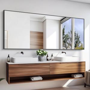 KOCUUY 72x30 Inch Large Black Wall Mounted Mirror, Aluminum Framed Decorative Rectangular Bathroom Mirror for Wall Over Sink, Vanity Mirror for Bedroom Living Room Bathroom, Functional Oversized Mirror