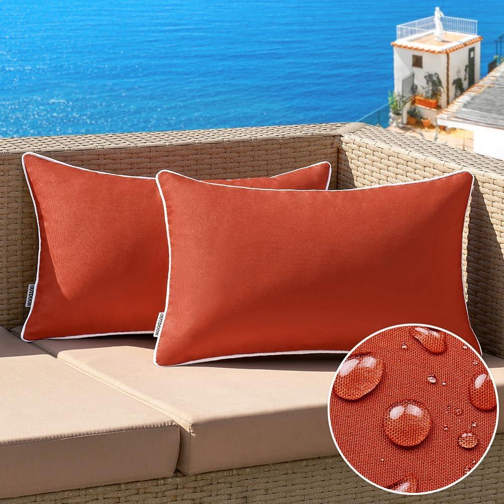 MIULEE Pack of 2 Outdoor Waterproof Pillow Covers Decorative Lumbar Throw Pillows Solid Color Farmhouse Couch Cushion Covers for Patio Tent Bed Sofa Living Room 12x20 Inch Rust