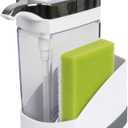Casabella Sink Sider Solo Soap Pump and Sponge Caddy for Kitchen Sinks, Kitchen Sink Organizer Sponge Caddy and Soap Pump Combo, White/Chrome
