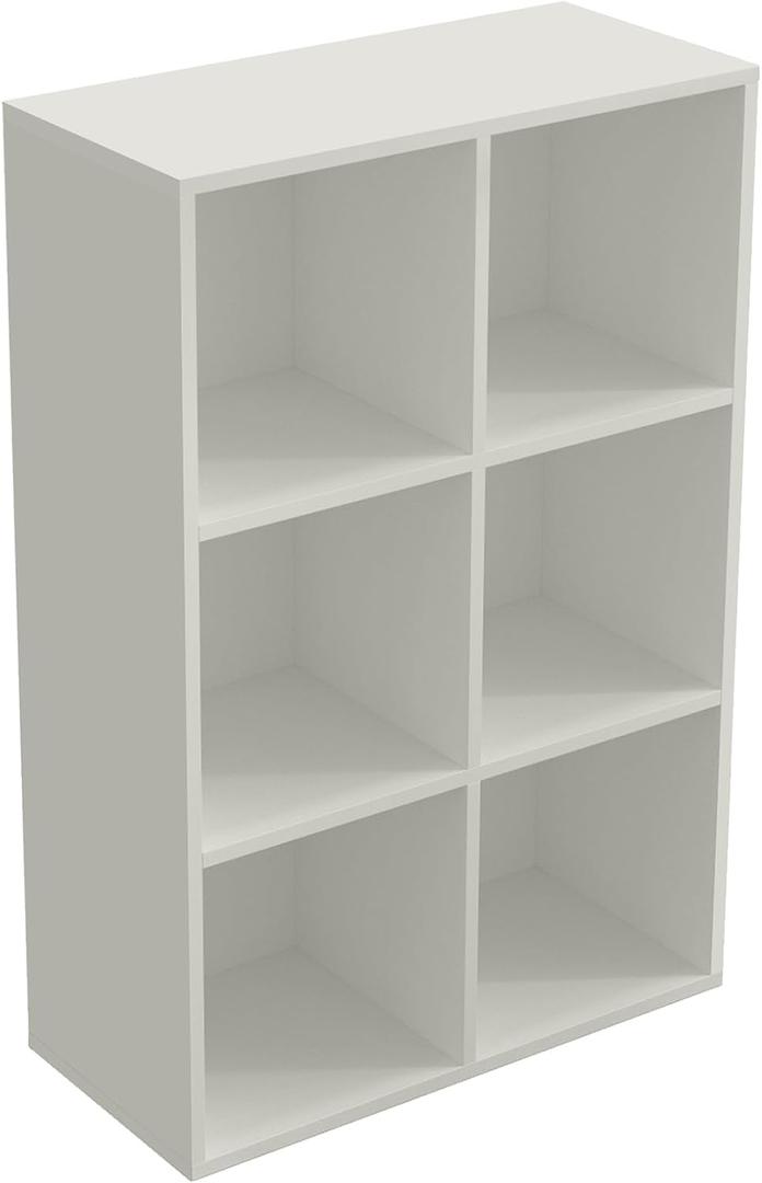 6-Cube Storage Shelf Bookcase - Wooden 3-Tier Floor Standing Open Bookshelf for Home and Office, Display Cabinet, Warm White 6-Cube Storage Shelf Bookcase - Wooden 3-Tier Floor Standing Open Bookshelf for Home and Office, Display Cabinet, Warm White