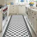 3' x 4' Plastic Floor Mat for Home, Vinyl Tile-Look Area Mat for Hard Floor