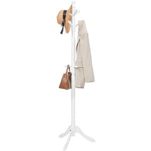 VASAGLE Solid Wood Coat Rack and Stand, Free Standing Hall Coat Tree with 10 Hooks for Hats, Bags, Purses, for Entryway, Hallway, Rubberwood, Cloud White URCR03WT