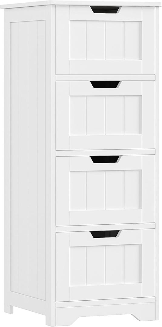 FOTOSOK Bathroom Storage Cabinet, Bathroom Cabinet with 4 Drawers, 11.8 x 11.8 x 32.5 Freestanding Entryway Cupboard Storage Organizer Unit Home Furniture Decor, White