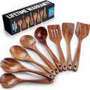 Zulay Kitchen Premium 8-Piece Wooden Spoons - Smooth Finish, Natural Teak Wood, Non-Stick, Handmade