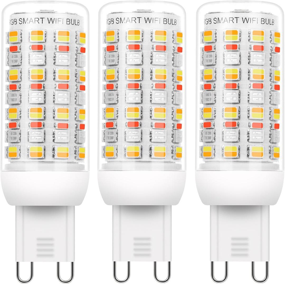 I-SHUNFA Wi-Fi RGBCW Smart G9 LED Bulbs,Compatible with Alexa/Google Home,Multicolour Dimmable,2700K-6500K,AC 120V 4W,400LM Brightness Adjustable 1%-100%,with Musical Rhythm LED Light Bulb,3 Pack (Transparent)