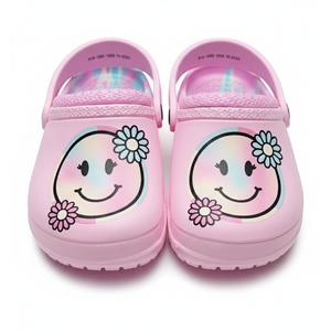 Smiley Face Size 13 Pink Children's Clogs Slip-on Slides Non-Slip Beach