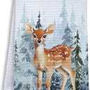 Winter Christmas Deer Kitchen Towels, Deer Gifts, Animal Lover Gifts Dish Tea Towels for Kitchen, Winter Pine Tree Forest Decorative Hand Towel for Kids Bathroom Decor, 16x24 Inch