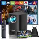 Native 1080P WiFi Bluetooth Projector  15,000 Lumens Mini Portable Outdoor Movie Projector with Electric Focus, Compatible with TV Stick, HDMI, USB, Android (Black)
