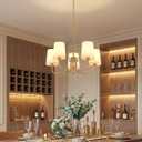 BLNAN Chandeliers for Dining Room, 5-Light Gold Chandelier Light Fixture, E26 Base-Dining Room Light Fixtures Over Table with White Shade, Farmhouse Chandelier for Bedroom Living Room Foyer Entryway, 25-inch