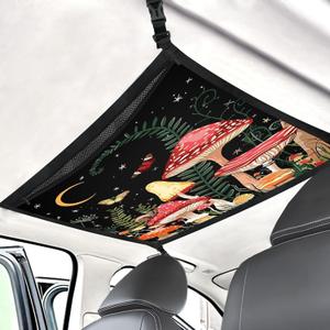 Mushroom Galaxy Car Storage Mesh Organizer Ceiling Cargo Net Double-Layer Adjustable Zipper Truck SUVs Travel Road Trip Essentials etc. Interior Organizer