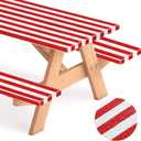 SmoothNovelty Picnic Table Cover with Bench Covers 72 x 30 Inch Waterproof Elastic Fitted Outdoor Stripe Tablecloth for 6 ft Rectangle Tables, School Camping Accessories Park(Red and White)