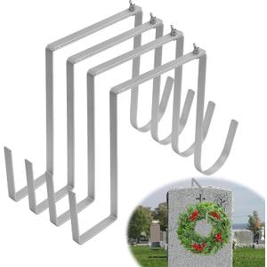 4PCS Christmas Headstone Wreath Hanger Adjustable 6"-11" Double Sided Cemetery Gravestone Wreath Holder Stainless Steel Tombstone Decoration Tools Outdoor No Drill Light Hooks for Christmas Easter