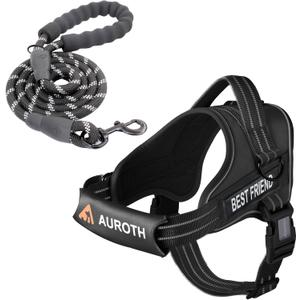 AUROTH Dog Harness and Leash Set, Soft Padded Service Dog Vest with 5.25FT Dog Leash, No Choke, Easy On Pet Vest, Adjustable Reflective No Pull Pet Vest Medium Sized Dog, Easy Walking and Training