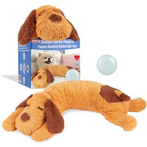 WEOK Heartbeat Puppy Toy, Comfort Cuddler Pillow, Dog Anxiety Relief Calming Aid,Heartbeat Stuffed Toy for Dogs,Puppy Heartbeat Toy Sleep Aid,Dog Heartbeat Toy for Pet (brown1)