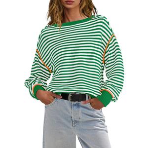 Panadila Womens Striped Oversized Sweater Fall Chunky Long Sleeve Pullover Sweaters Cable Knit Color Block Sweater Tops, M