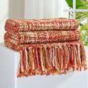 Multi-Color Dark Red Cable Woven Throw Blanket for Couch,50"X60" Boho Style Textured Blankets for Home Decor,Super Soft Warm Cozy Chunky Blanket with Decorative Tassels for Bed