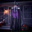 JOYIN 72” Halloween Animated Hanging Talking Witch with Light-up Eyes, Creepy Sound, Sound-Activated Hanging Witch for Halloween Indoor Outdoor Decorations, Haunted House Prop, Yard, Lawn Decorations