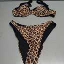 SUUKSESS Women Color Block Underwire Bikini Sets Cheeky High Cut 2 Piece Swimsuit (Medium, Leopard Black)