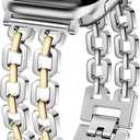 Newlibery Silver Gold Watch Bands for Women Compatible with Apple Watch 38mm 40mm 41mm 42mm (S10/11) Adjustable Metal Strap Dressy Pretty Chain Bracelet for iWatch Series 11/10/9/8/7/6/5/4/SE/3/2/1