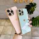 Compatible with iPhone 12 Pro Max Case for Women Girls, Luxury Fashion Plating Edge & Cute Love Heart Soft TPU Shockproof Protection Phone Case for iPhone 12 Pro Max 6.7 Inches,Mint Green