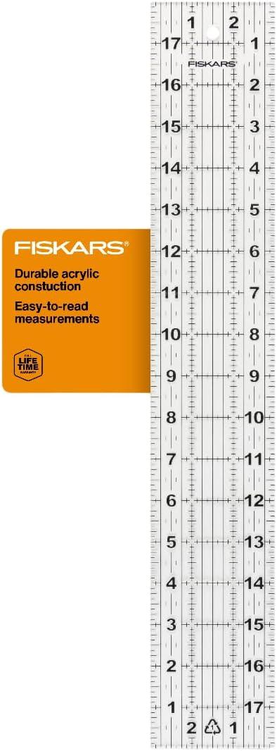 Fiskars Sewing Ruler, 3" x 18" Acrylic Ruler with Gridlines, Sewing and Quilting Supplies, Arts and Craft Supplies, Clear
