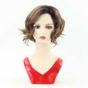 TISHINING Layered Short Ombre Brown Wavy Bob Wigs for Women Chin Length Mixed Brown Synthetic Hair Wig with Dark Roots Natural Looking Daily Party Wigs for White Women