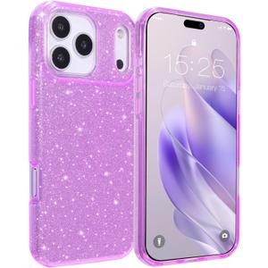 MILPROX Compatible for iPhone 17 Pro Glitter Case 6.3 inch, Stylish Luxury Shiny Sparkle Bling Sparkly Rubber Gel Shell Case Design for Women Girls, Girly Fashion Chic 3 Layers Bumper Cover - Purple
