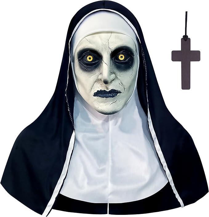 Orgoue Scary Nun Mask Halloween Mask Nun Costume Creepy Latex Mask for Women Adults for Cosplay Costume Props
