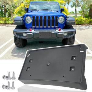Front License Plate Frame for Jeep Wrangler JL JLU Gladiator JT 2018-2026 (for Plastic Bumper ONLY) Front Bumper License Plate Holder Mounting Bracket Cover Replace# 68293738AA CH1068167