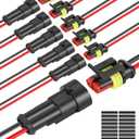 NAOEVO 2 Pin Connector Waterproof, 16 AWG 2 Wire Connectors, Automotive Electrical Connectors Male and Female Way with Heat Shrink Tubing for Car Truck Boat Wire Connection, 6 Kits