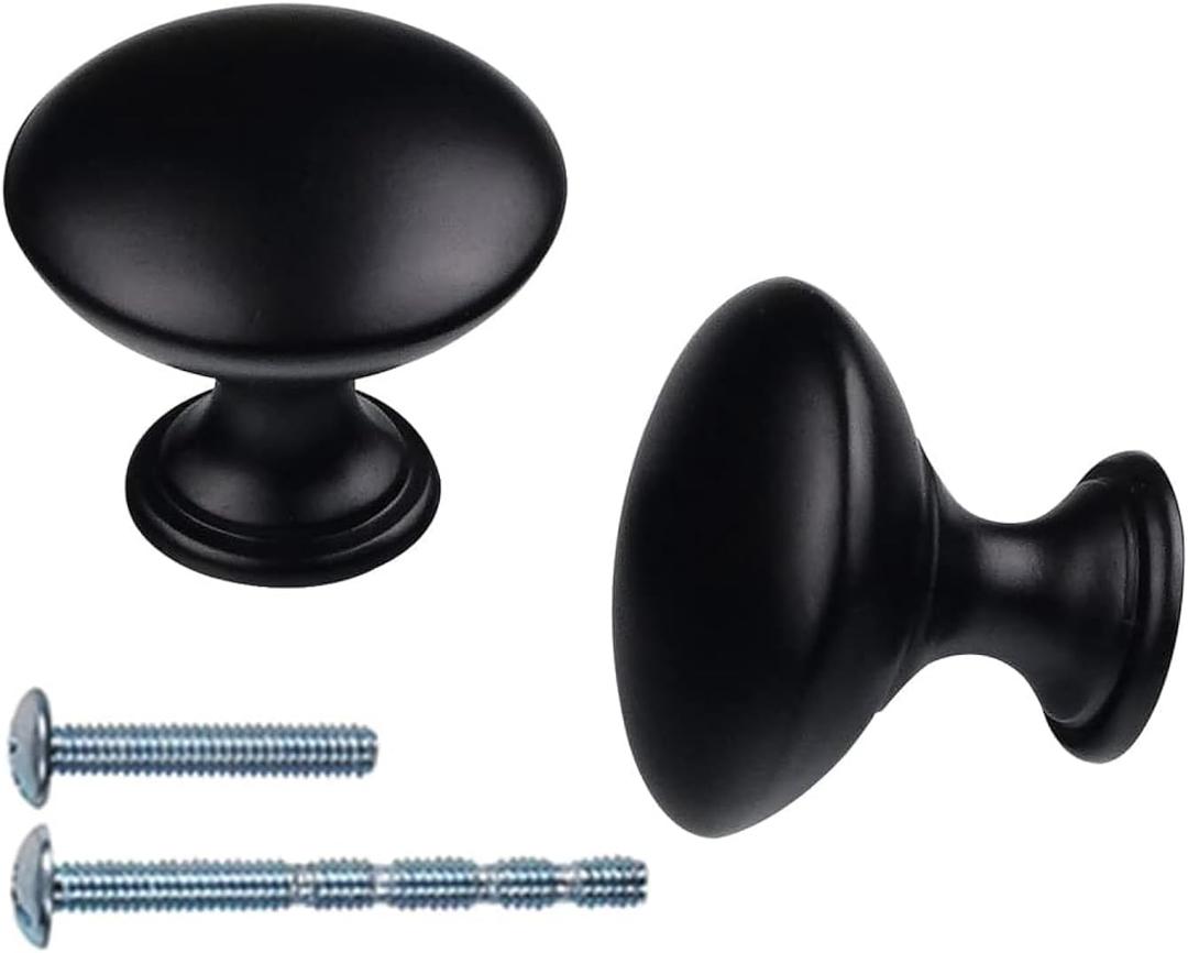 10 Pack 1-1/5 inch (30mm) Kitchen Cabinet Knobs,Drawer Knobs for Home Improvement Matte Black Drawer Pulls for Dresser, with Breakaway and Short Screws (Single Hole)