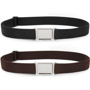 2 Pack Kids Adjustable Magnetic Belt Boys Girls Elastic Belt with Easy Magnetic Buckle By XZQQTIVE, Black+Coffee, Fit Pants 15-28inch