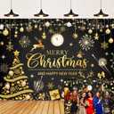 Black Gold Merry Christmas Backdrop Happy New Year 2026 Xmas Tree Gold Glitter Photography Background Winter Xmas New Year's Eve Family Holiday Party Decoration Banner Supplies (Black Gold, 8x6FT)