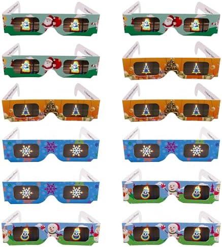 YB-OSANA 12 Pairs Christmas 3D Diffraction Glasses Holiday Images Christmas Holographic Glasses/Snowflakes, Christmas Trees, Santa Claus and Snowmen