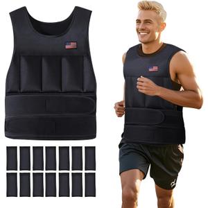 Wolliwa Adjustable Weighted Vest for Men Women, 2-20 Lbs Adjustable Weights Weighted Vest with Straps Running Weight Vest Walking Strength Training Fitness, Black, 14 PCS Sandbags, Each 1.27 Lbs