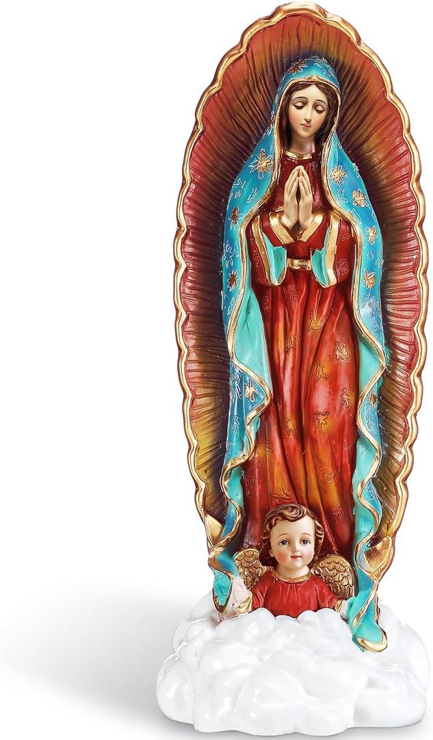 Marsui 12 Inches Virgen De Guadalupe Statues Our Lady of Guadalupe Statues Resin Religious Christian Catholic Gift The Pilgrim Sculptures Figurine Decor for Mother's Day Home Chapel Statues